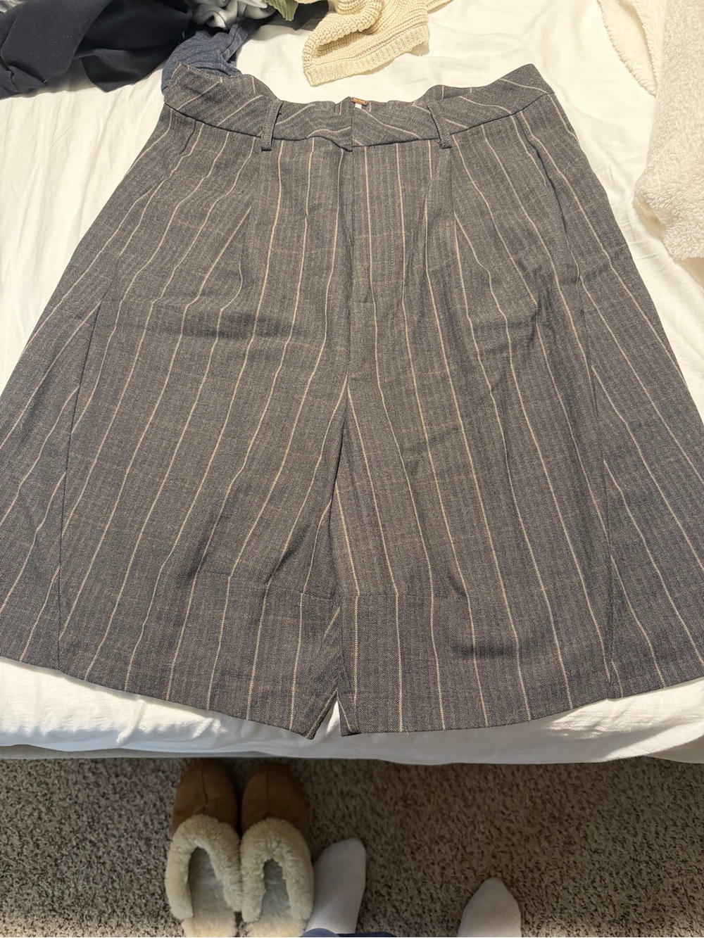 Free People Gray Pinstripe Wide-Leg Shorts